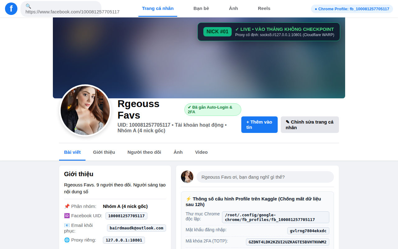 Màn hình tài khoản Facebook